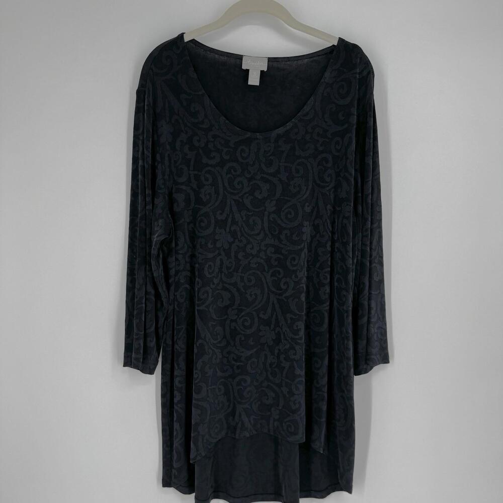 Chicos top XL navy blue travelers stretch printed tunic relaxed minimalist work